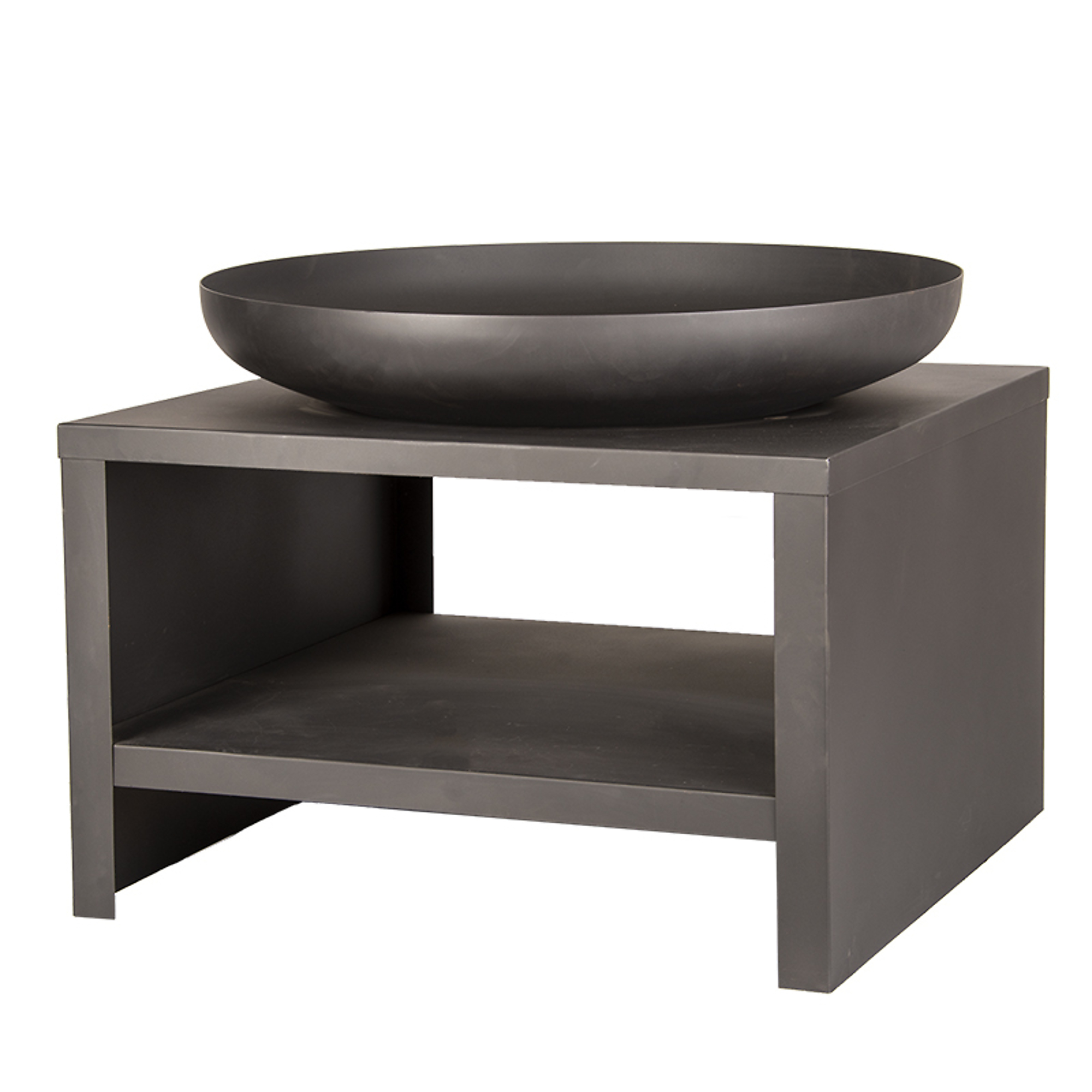 Esschert Design, Fire Bowl w/Wood Storage, Steel, Black - Medium, Model# FF528